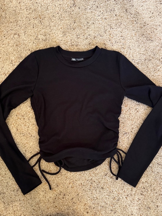 Zara Tops - Zara Black Long-Sleeve Side-Ruche Tie Top